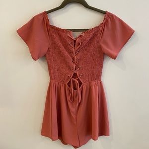 Rose pink lace up romper
